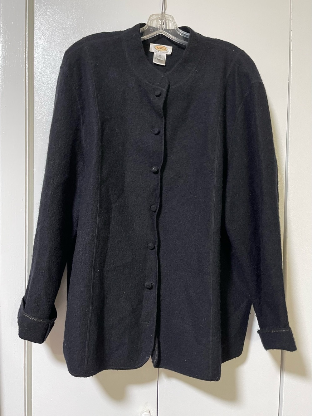 Talbots Black Crew Neck Button Front Sweater Jacket